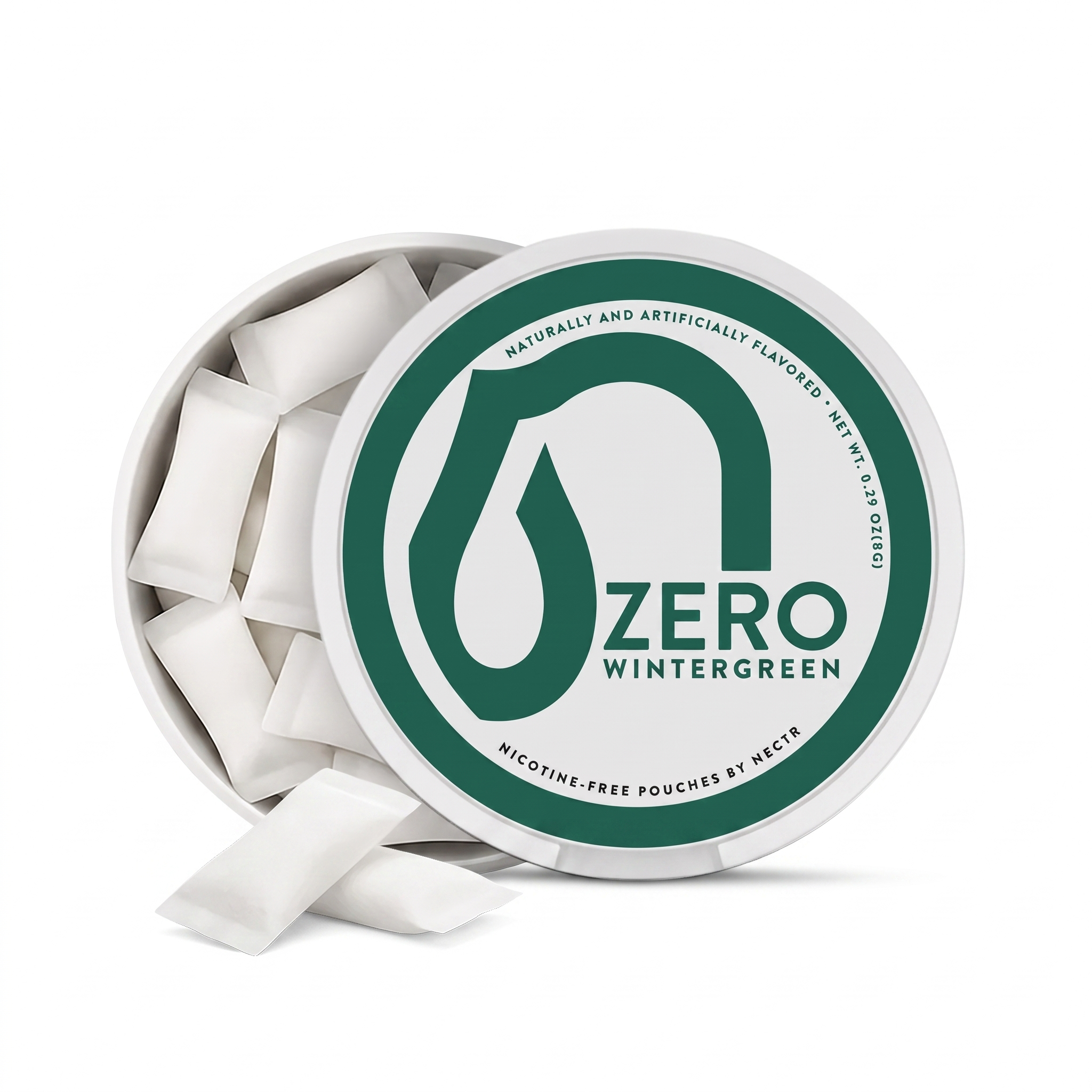Zero oral pouch similar to a nicotine pouch but without the nicotine. Designed to reduce urges and cravings. Nectr Zero Wintergreen has 0 actives, 0 stimulants, 0 nicotine, 0 sugar